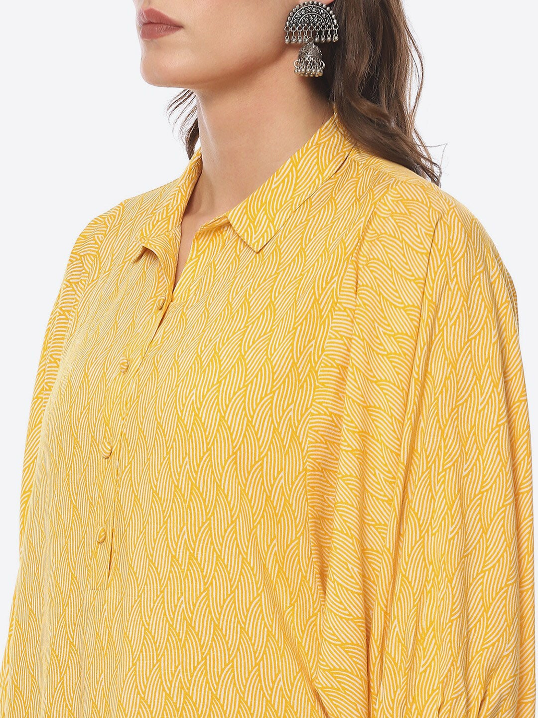 Biba Abstract Printed Batwing Sleeves Shirt Collar Kurta - Swadesiicart