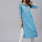 Jaipur Kurti Women Blue & White Floral Printed Kurta - Swadesiicart