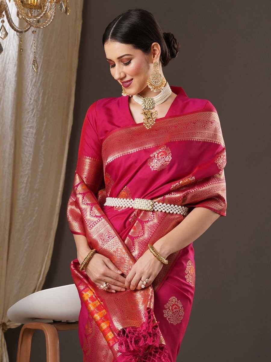 Anouk Floral Woven Design Zari Silk Blend Banarasi Saree | Swadesiicart