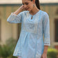 Juniper Women's Powderblue Cambric Floral Printed Tunic | Swadesiicart
