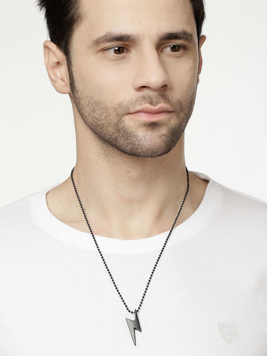 NVR Men's Set of 2 Black & Silver Flash Pendent With Chain - Swadesiicart