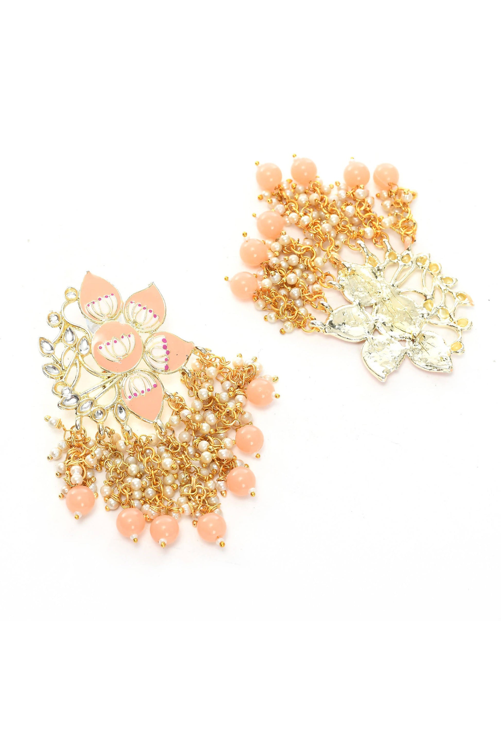 Mominos Fashion Johar Kamal Gold-Polished Kundan Peach Meenakari Earrings - Swadesiicart