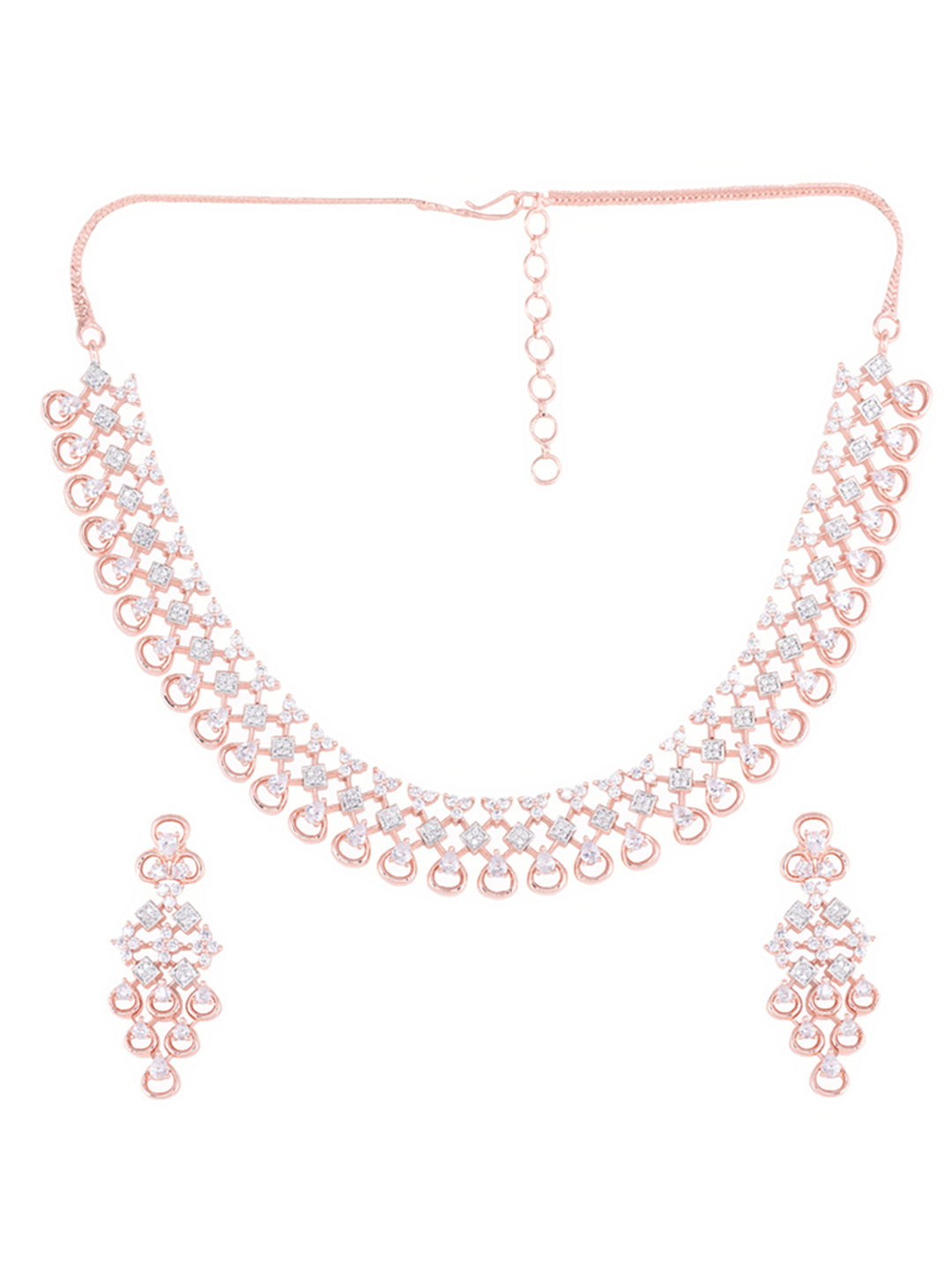 Saraf RS Jewellery Rose Gold-Polished White AD-Studded Handcrafted Jewellery Set - Swadesiicart