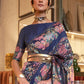 Mitera Navy Blue & Pink Floral Zari Silk Blend Banarasi Saree | Swadesiicart