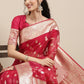 Saree Mall Red Ethnic Motifs Zari Organza Banarasi Saree | Swadesiicart