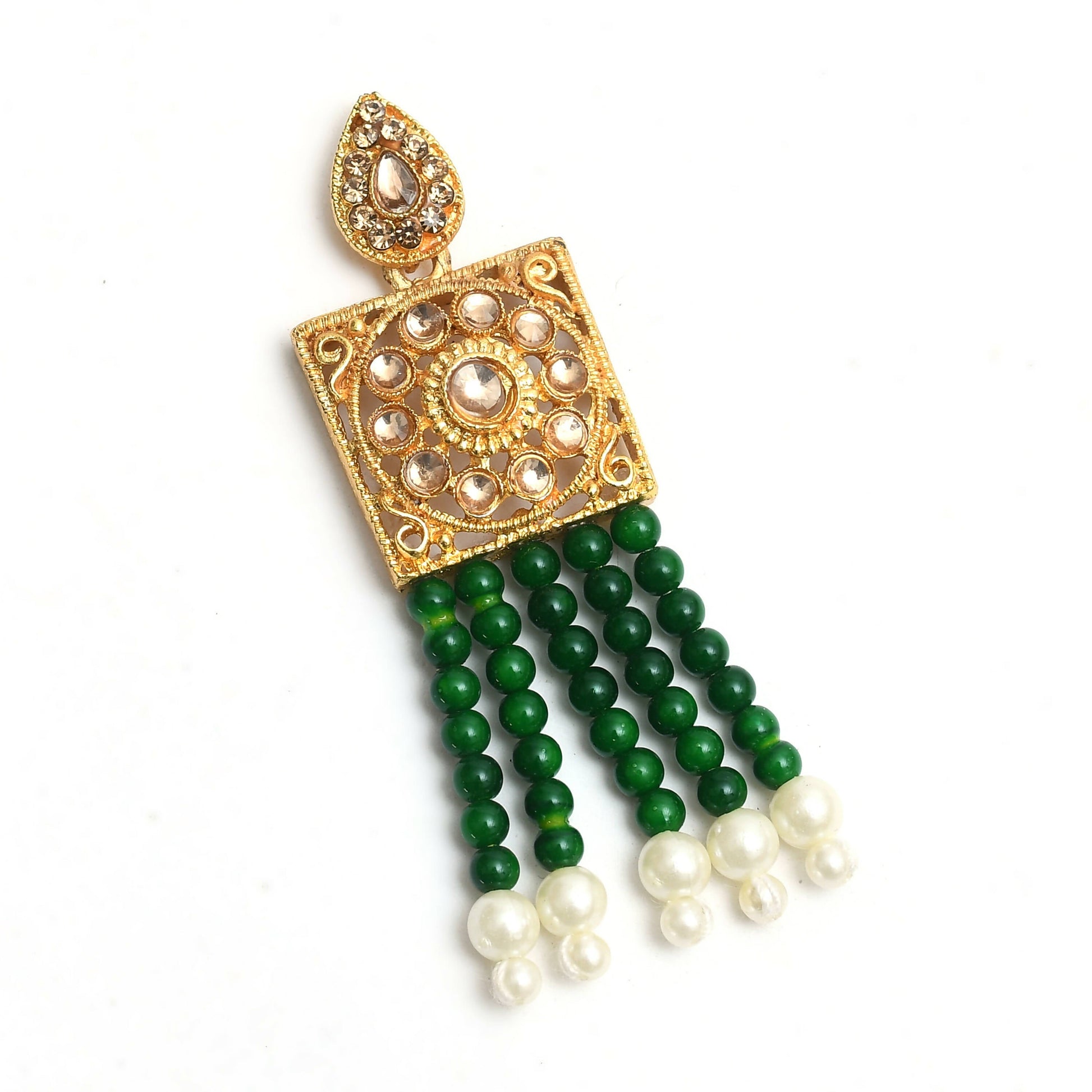 Mominos Fashion Johar Kamal Gold-Polished Kundan & Pearls Necklace Green/Golden Color Choker Set | Swadesiicart