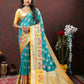 Lorenvalley Fashion Teal Organza Silk Woven Design with Meenakari Weaving Saree - Swadesiicart