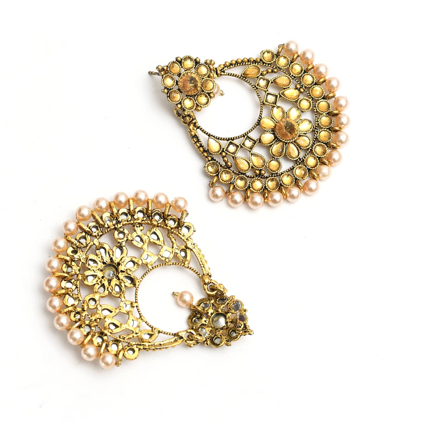 Mominos Fashion Johar Kamal Golden And White Beaded Earrings - Swadesiicart