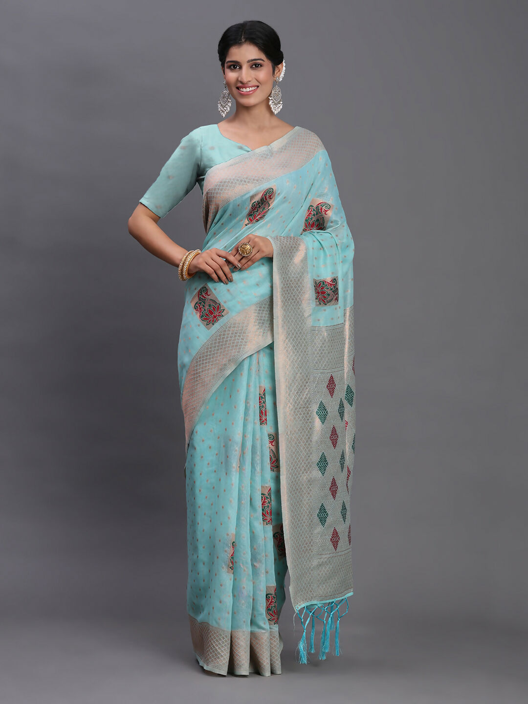 Shree Shyam Fashion Linen Cotton Sky Blue Saree