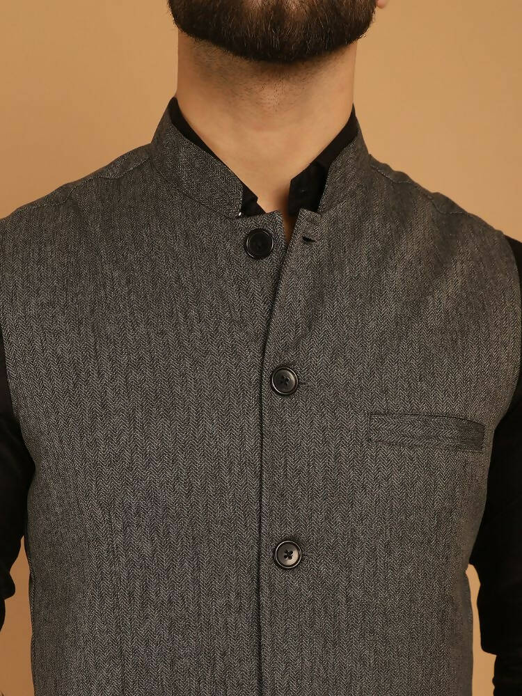Even Apparels Nehru Jacket With Welt Pockets - Grey | Swadesiicart