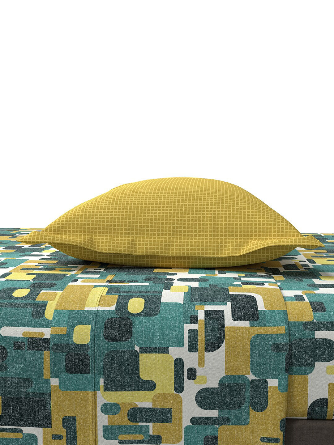 MYTRIDENT Yellow Green Printed Cotton 144 TC Queen Bedsheet With 2 Pillow Covers - Swadesiicart