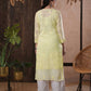 ADA Women Yellow & White Hand Embroidered Chikankari Sustainable Kota Handloom Kurta With Matching Slip | Swadesiicart