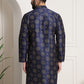 Sojanya Men Navy Blue & Golden Ethnic Motifs Printed Indigo Kurta | Swadesiicart