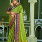 Mitera Olive Green & Blue Zari Pure Silk Banarasi Saree | Swadesiicart