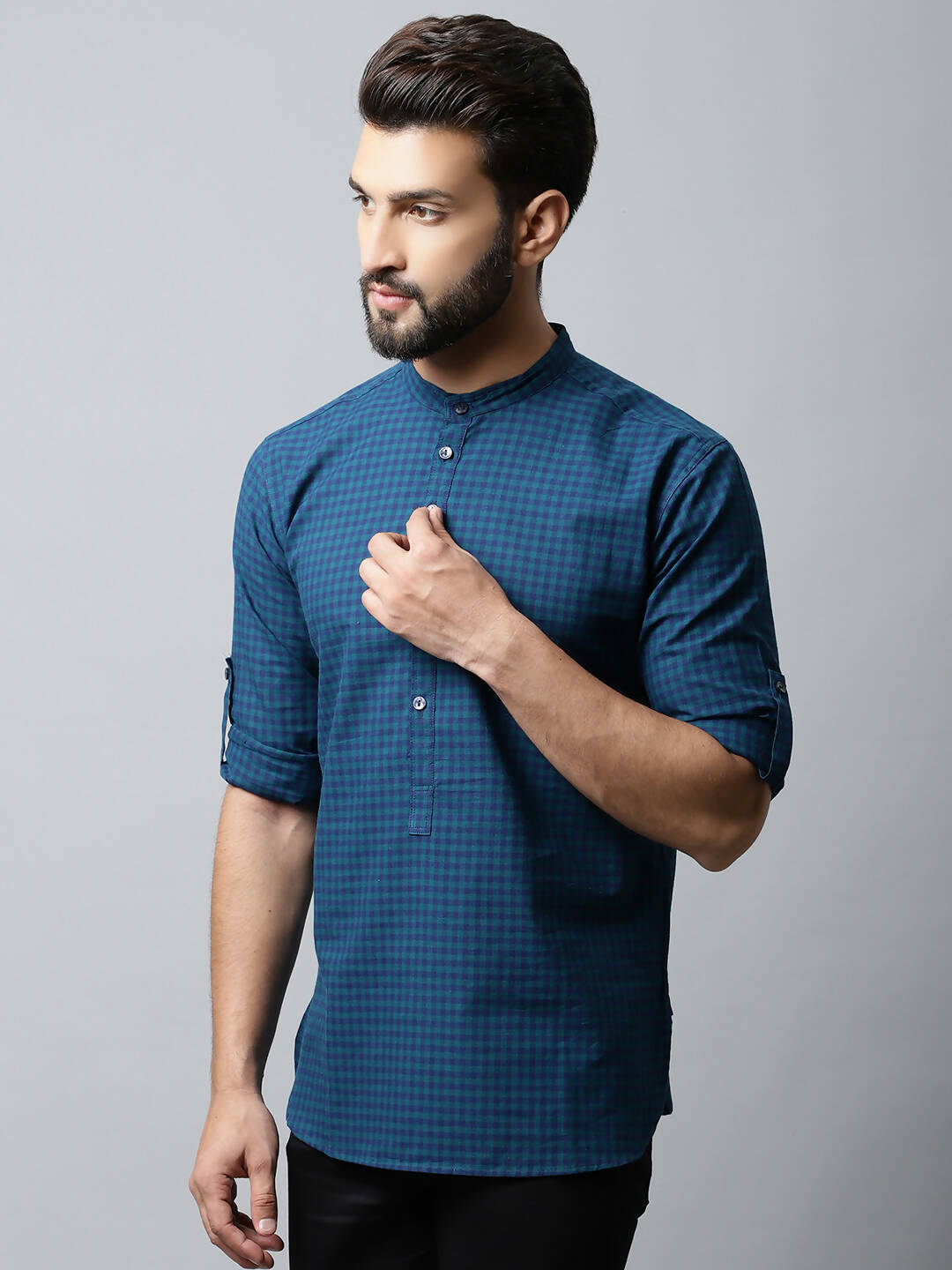 Even Apparels Navy blue Color Pure Cotton Men's Kurta With Side Placket (CHK1056) | Swadesiicart
