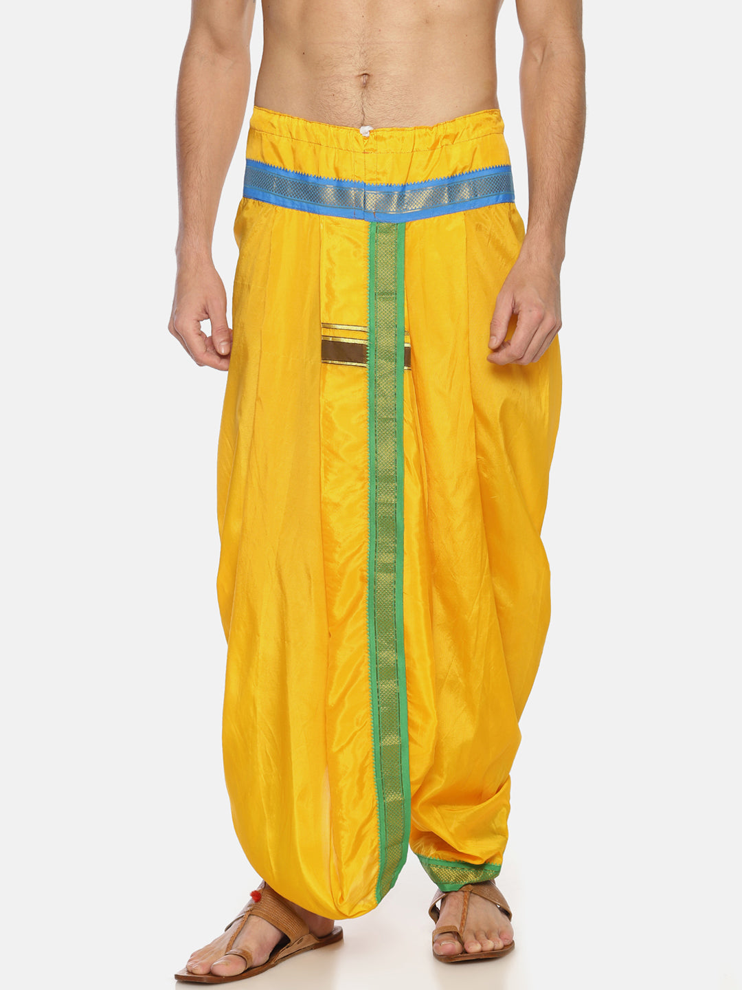 Sethukrishna Yellow Solid Double Layer Readymade Dhoti Pant For Men | Swadesiicart