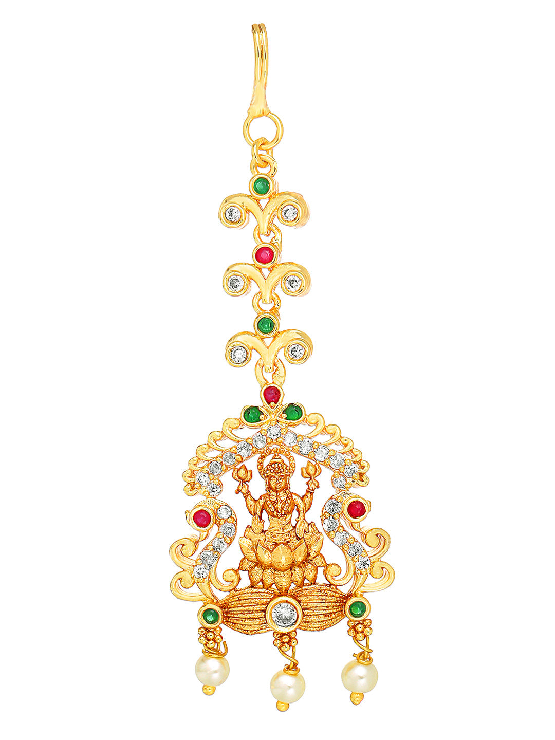 Yellow Chimes Women Gold-Polished White & Red Ad Studded Handcrafted Maang Tikka | Swadesiicart