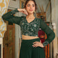 Janasya Dark Green Georgette Embroidered Top & Skirt | Swadesiicart