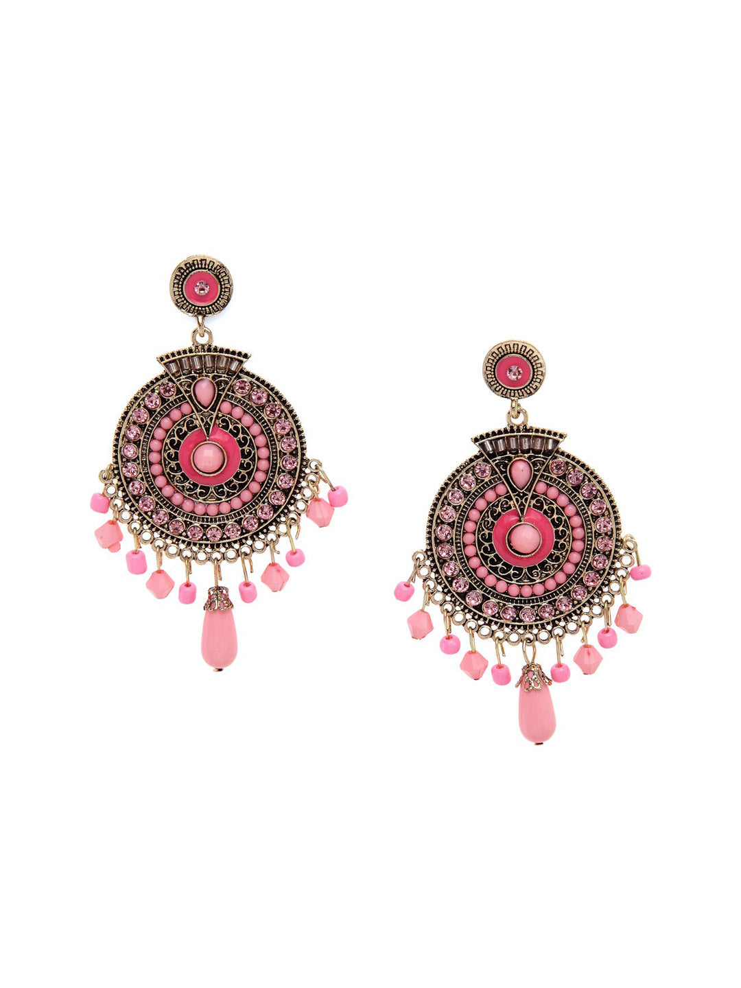 Shining Diva Pink Circular Drop Earrings | Swadesiicart