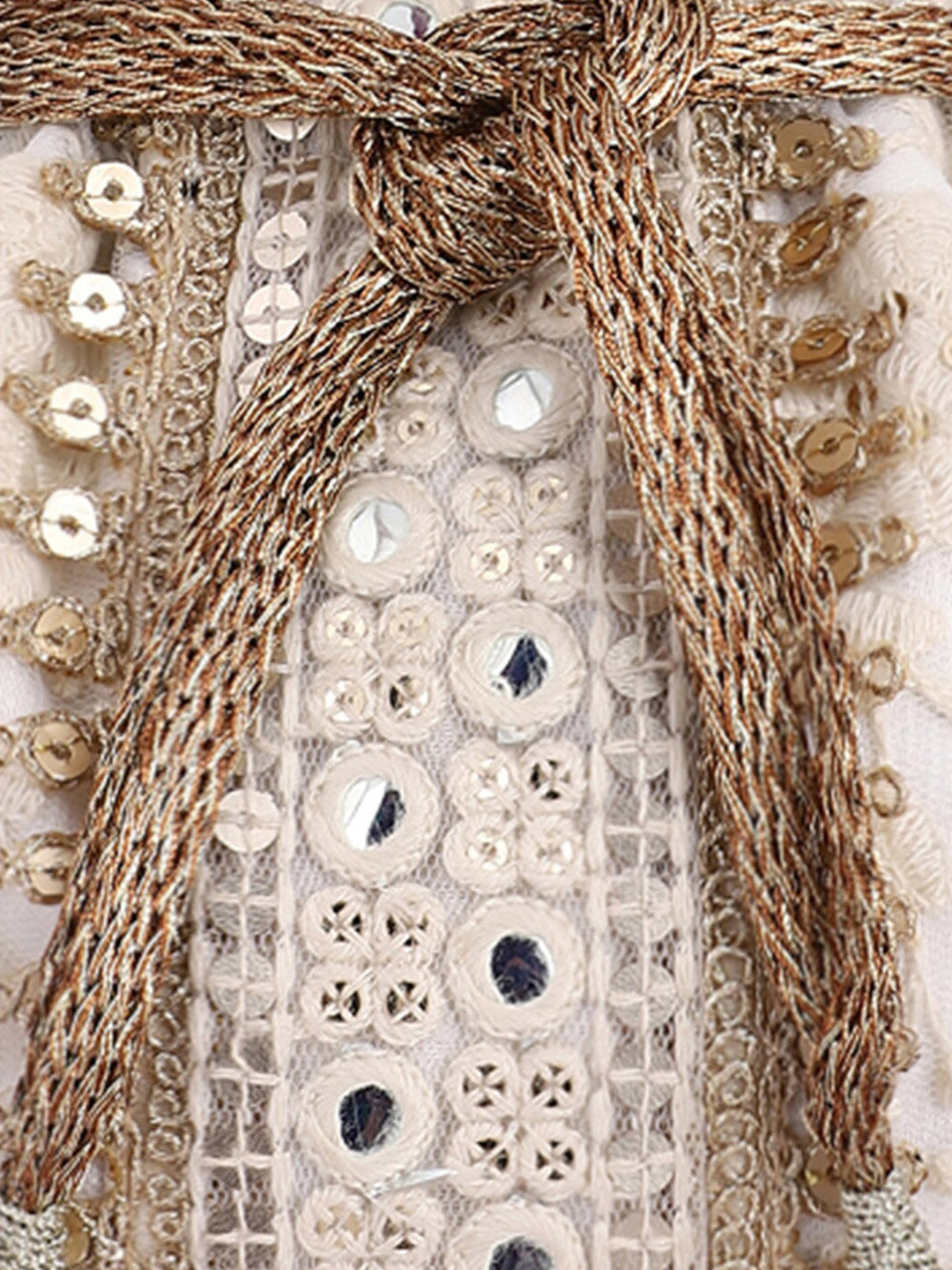 Masq Off White & Gold-Toned Embellished Embroidered Potli Clutch - Swadesiicart