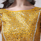 Tikhi Imli Yellow Embellished Boat Neck Sequinned Detailed Saree Blouse | Swadesiicart
