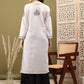 ADA Ethnic Motifs Embroidered Notch Neck Cotton Chikankari Straight Kurta | Swadesiicart