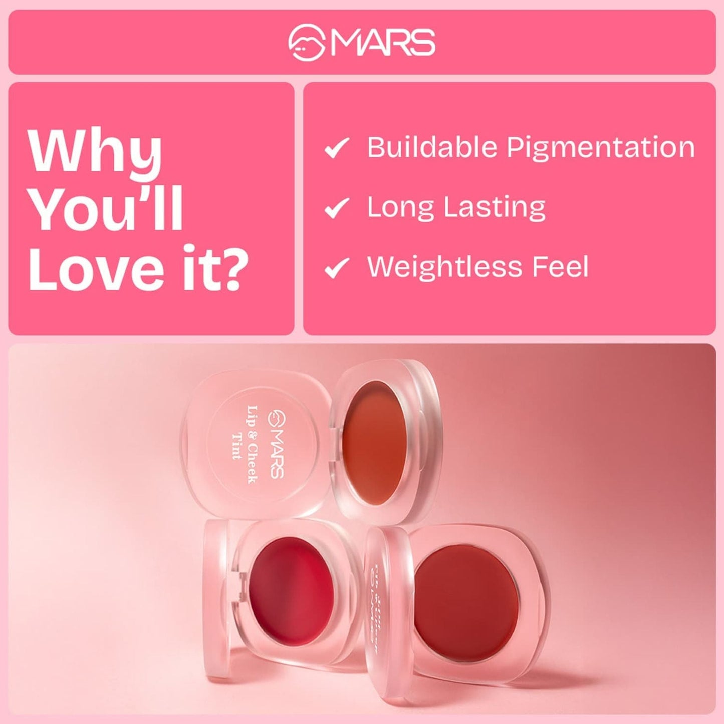 MARS Cosmetics Lip & Cheek Tint for Bold Pop Color - 05-Pastel Pink - Swadesiicart