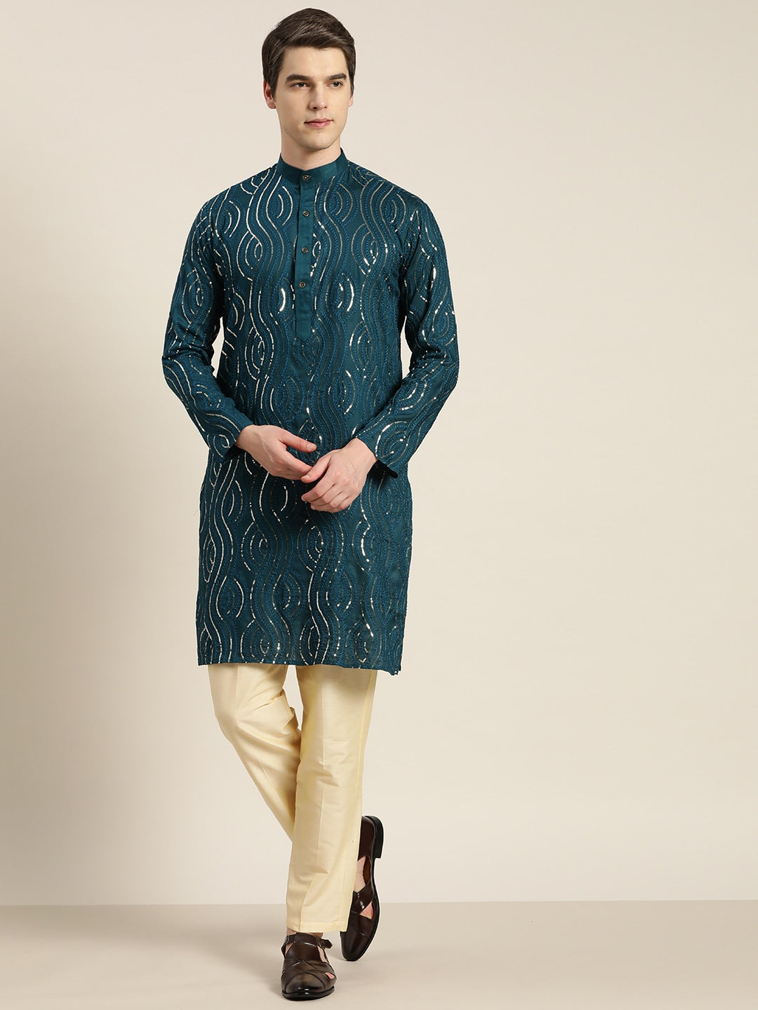 Sojanya Men Quirky Embroidered Sequinned Kurta | Swadesiicart