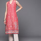 Biba Women Pink Pure Cotton Ethnic Motifs Printed V-Neck Sleeveless Kurta - Swadesiicart
