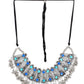 Cardinal Oxidised Silver-Toned & Blue Stones-Studded & Beaded Jewellery Set - Swadesiicart
