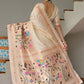 Vishnu Weaves Women's Cream Paithani Silk Zari Woven Saree with Blouse - Swadesiicart