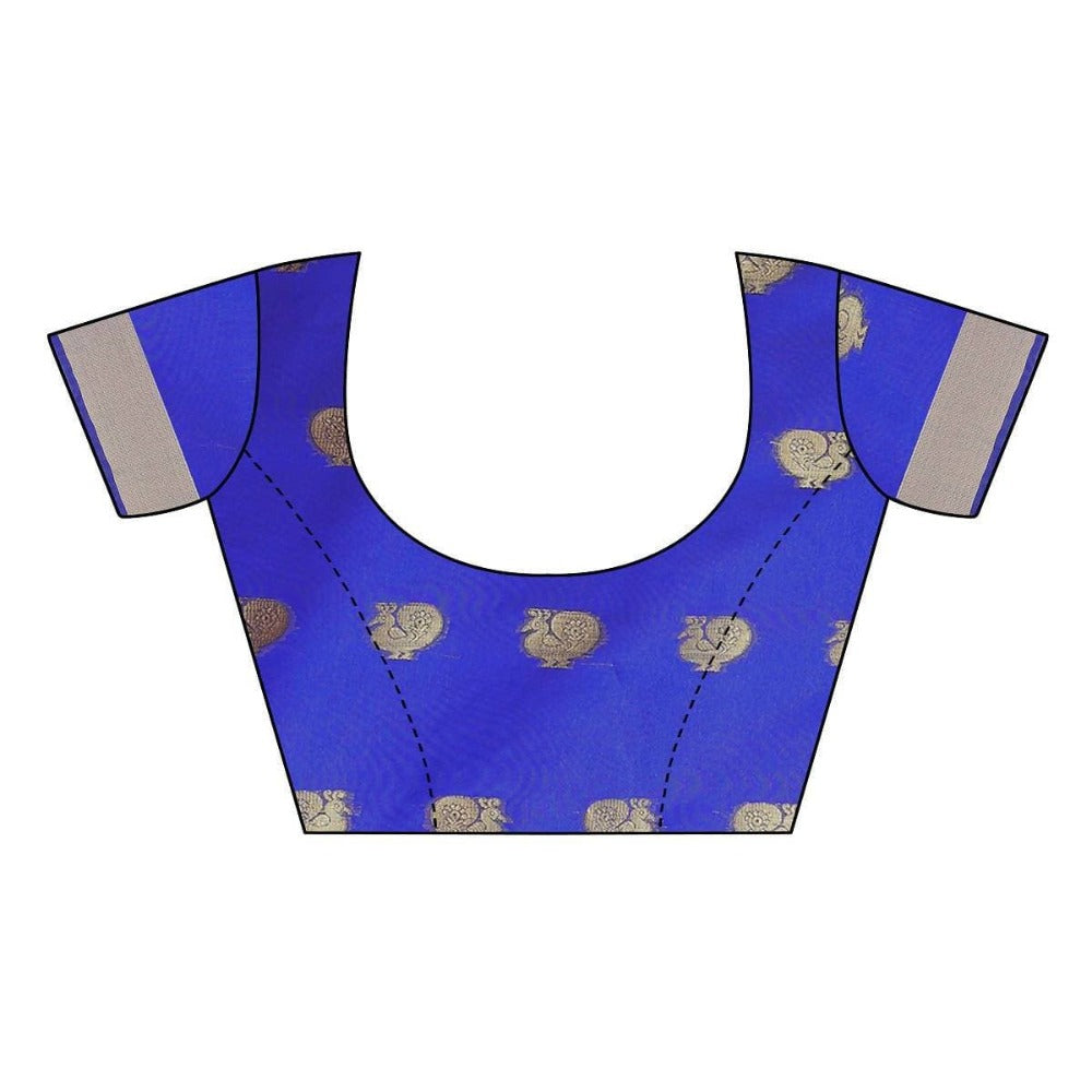 Vamika Banarasi Jacquard Weaving Blue With Gold Print Saree | Swadesiicart