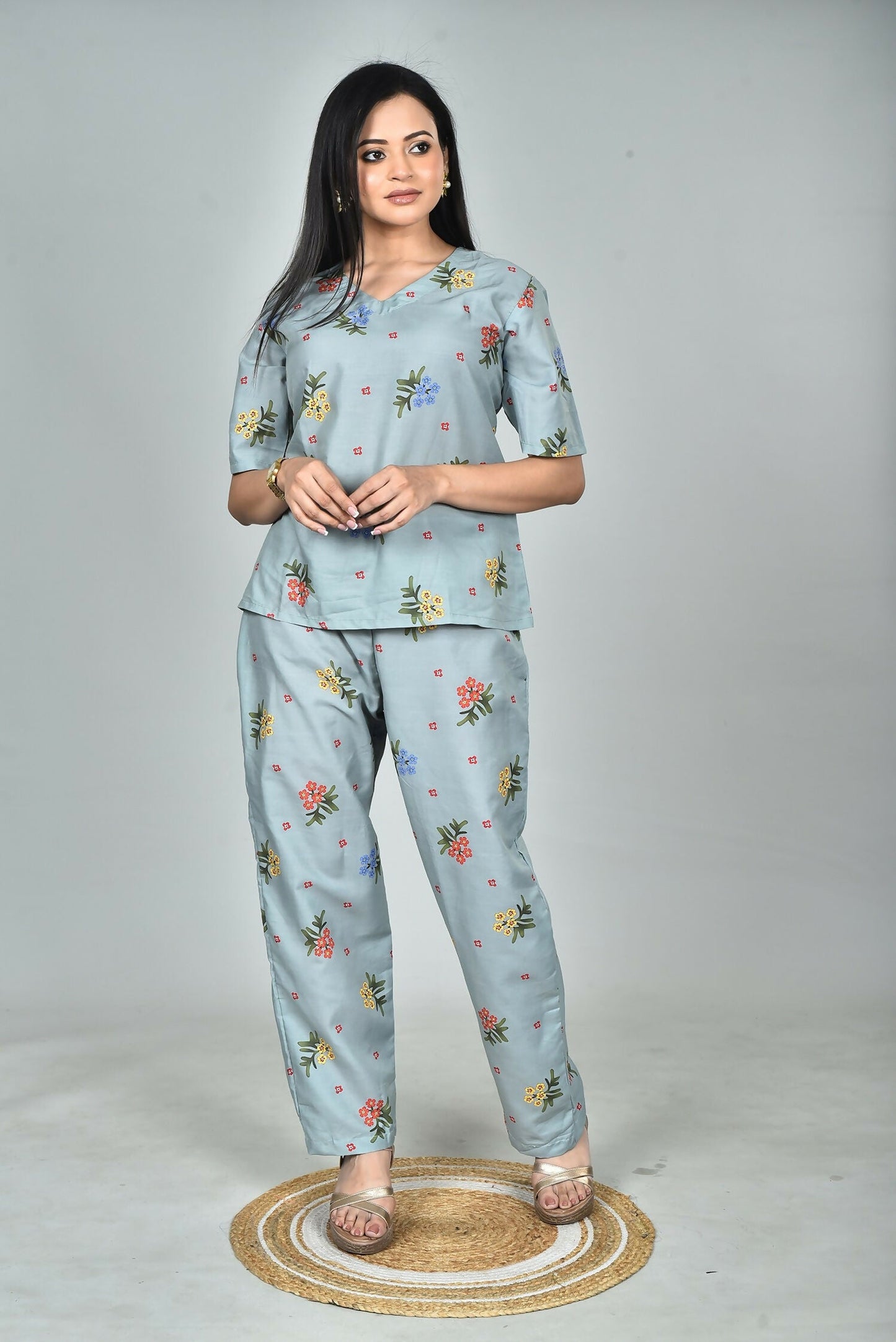 Morchari Digital Print Semi Muslin Co-Ord Set Top & Trouser-Multicolor - Swadesiicart