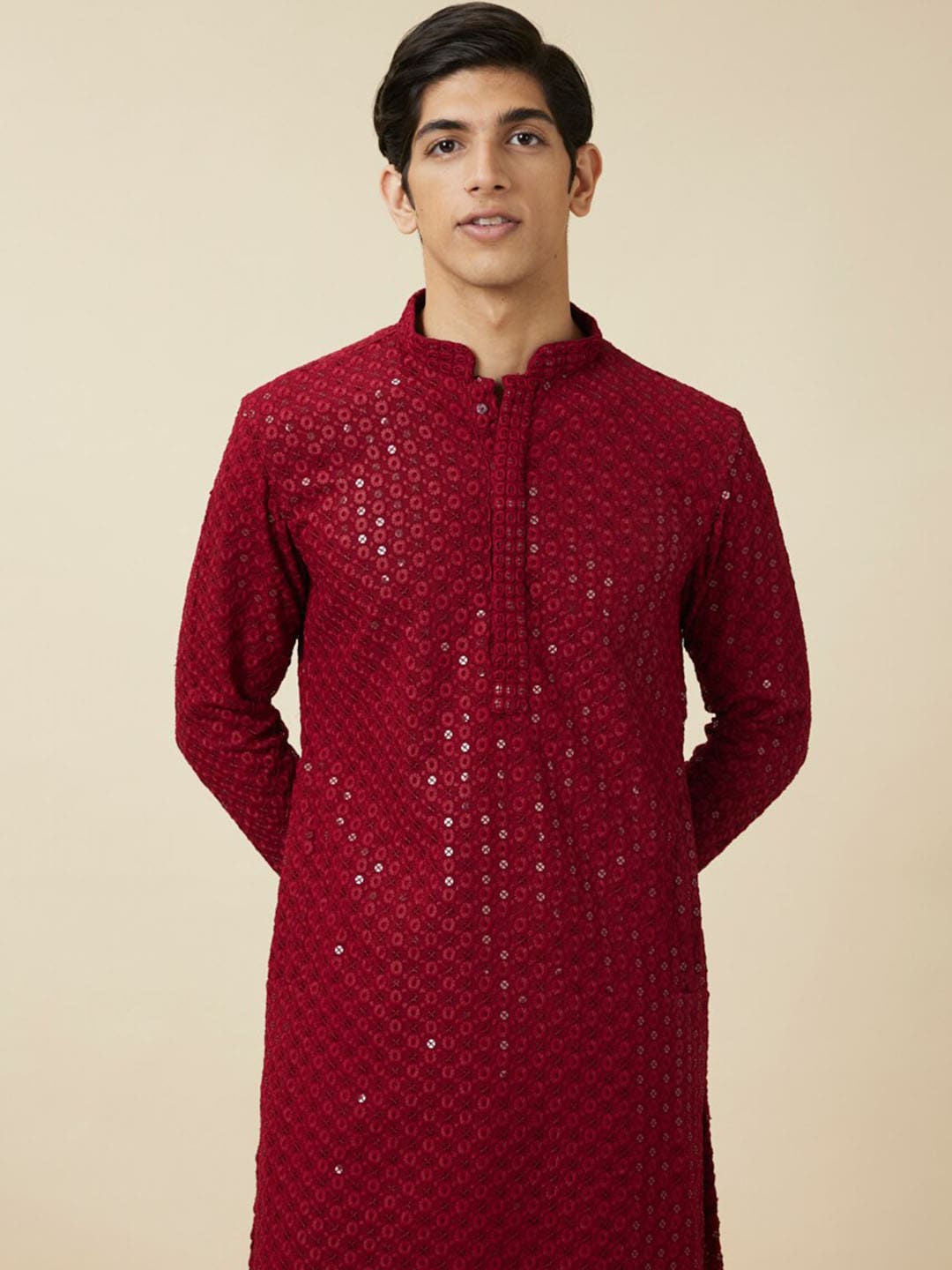 Manyavar Floral Chikankari Embroidered Kurta With Pyjamas | Swadesiicart