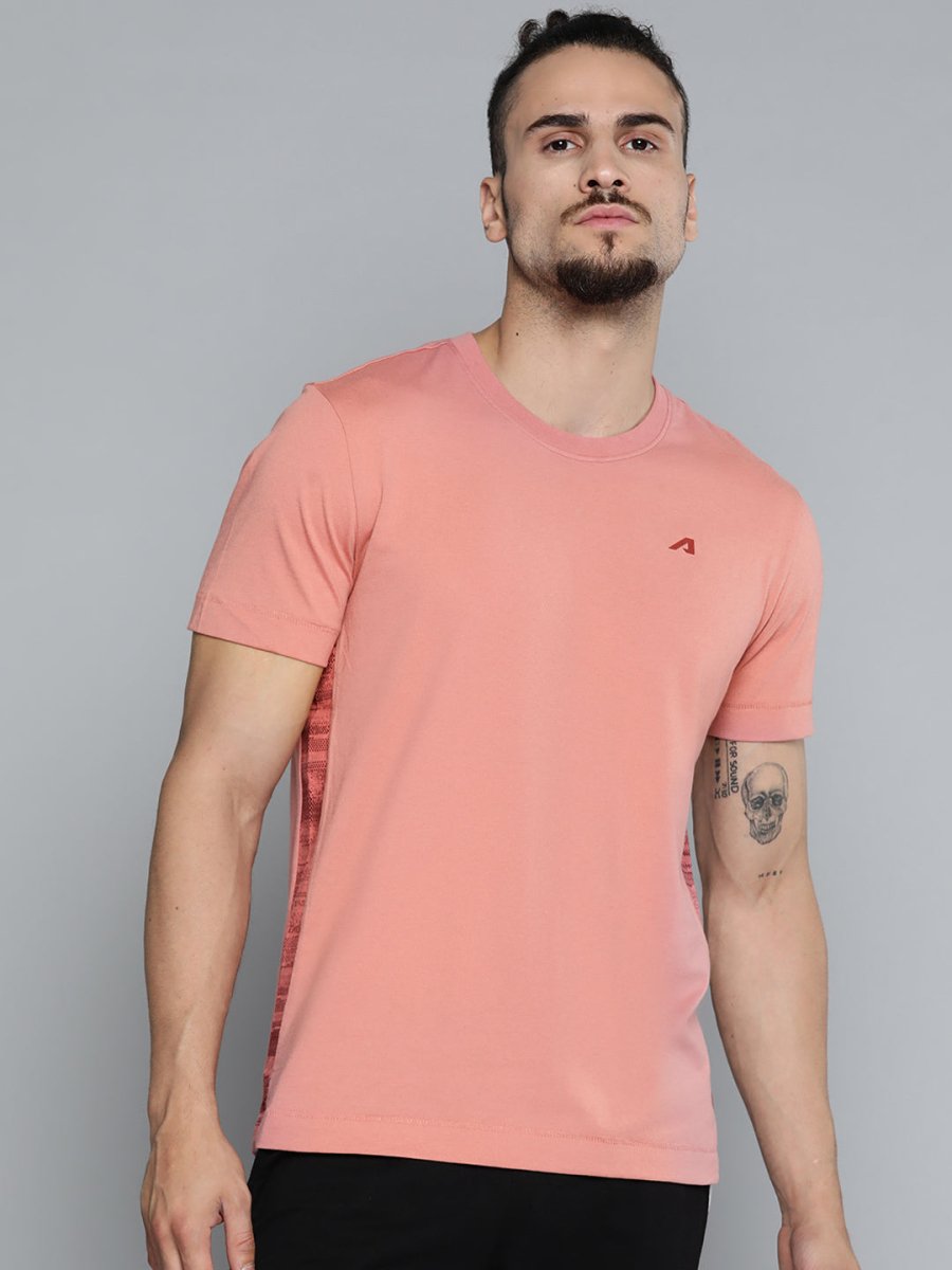 Alcis Men Dusty Pink Solid Slim Fit Gym T-shirt | Swadesiicart