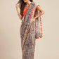 Tikhi Imli Brown & White Poly Georgette Printed Saree | Swadesiicart