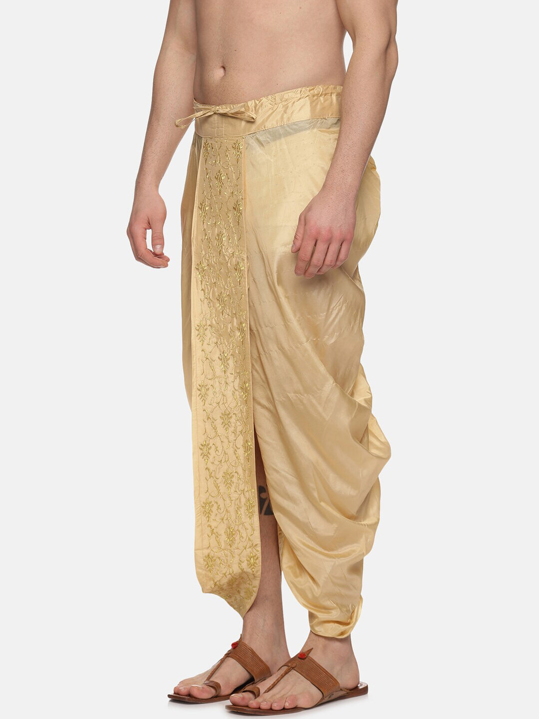 Sethukrishna Gold-Coloured Embroidered Dhoti Pant For Men | Swadesiicart