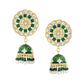 NVR Women Gold-Polished Green Dome Shaped Meenkari Jhumkas Earrings | Swadesiicart