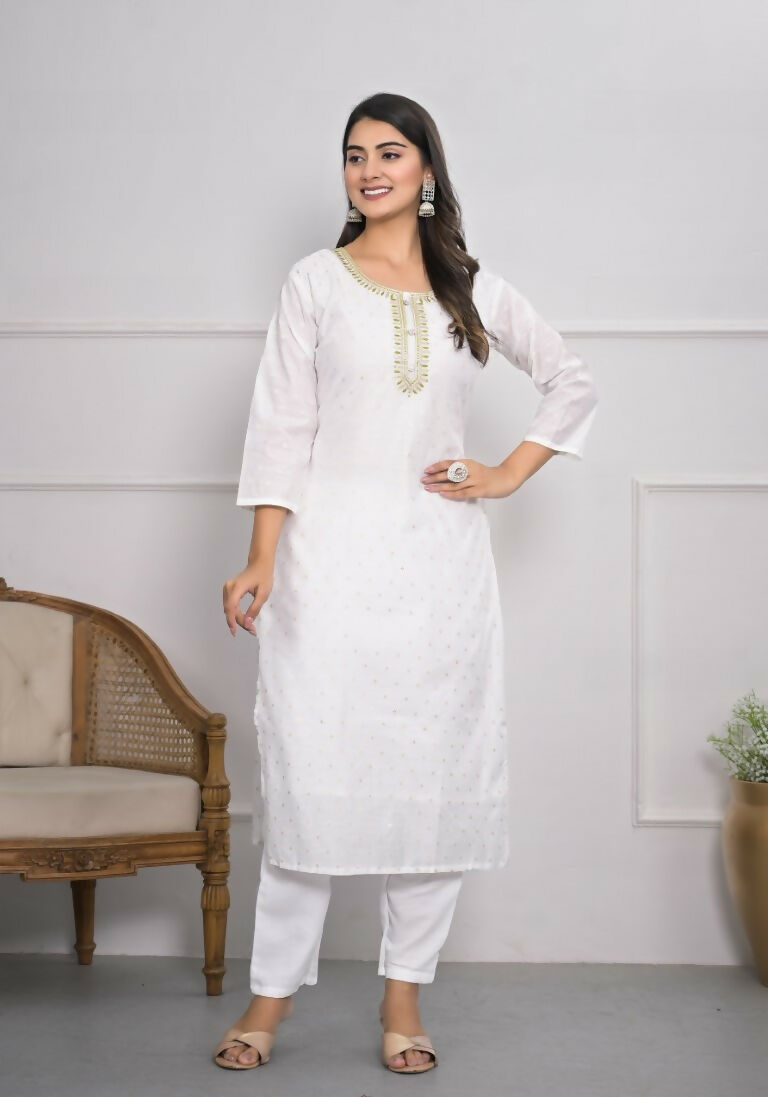White Viscose Silk Embroidery with Thread and sequence Stitched Suit With Dupatta - Tanisha | Swadesiicart