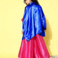 InWeave Women's Blue Pink Brocade Satin Boho Kurta Pink Palazzo Set - Swadesiicart