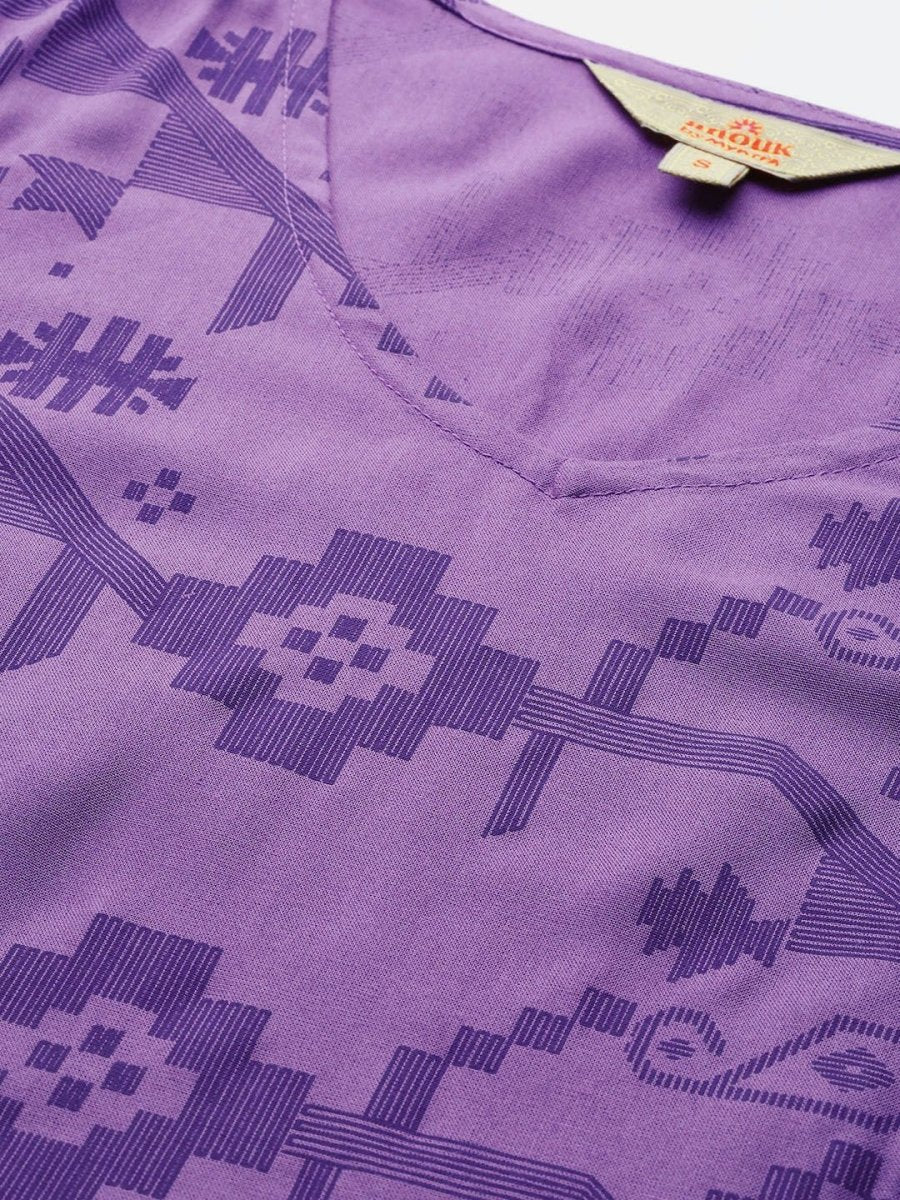 Anouk Women Purple Ethnic Motifs Printed Regular A-line Kurta with Trousers - Swadesiicart