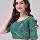Tikhi Imli Teal Blue Embellished Sequinned Detailed Saree Blouse | Swadesiicart