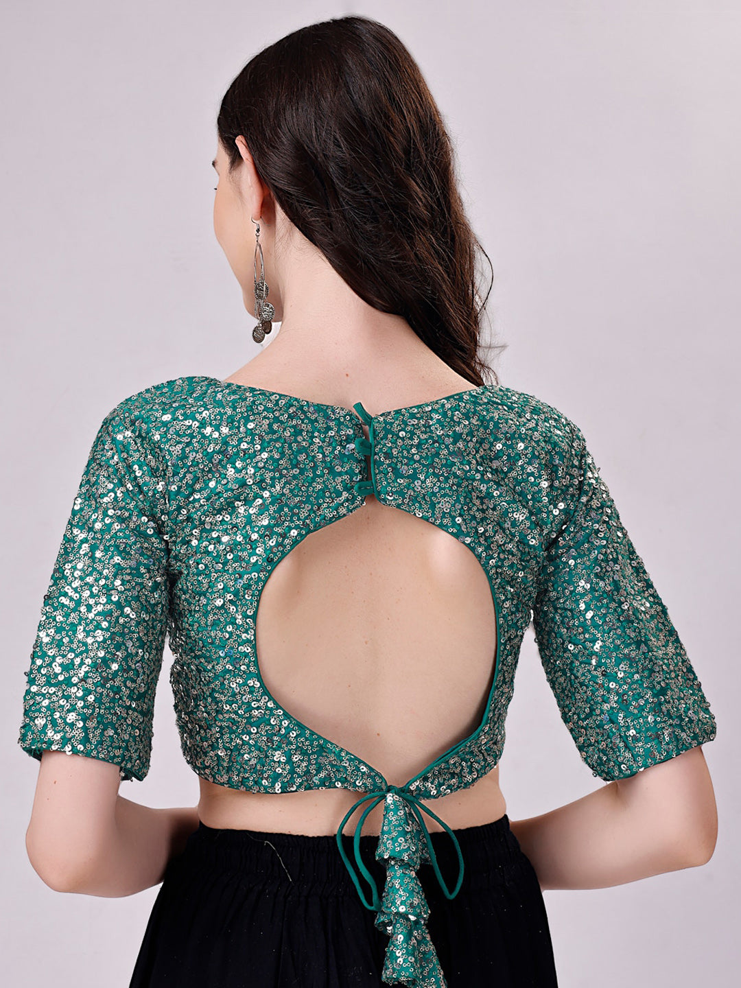 Tikhi Imli Teal Blue Embellished Sequinned Detailed Saree Blouse | Swadesiicart