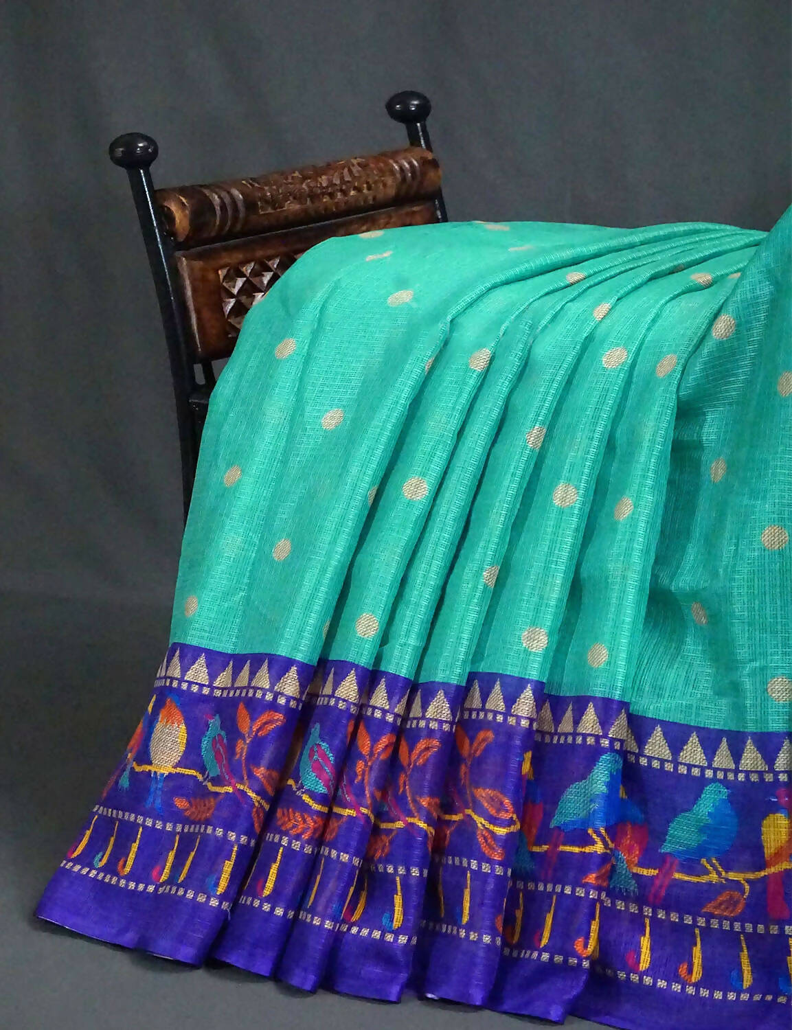 Sea Green Colored with Buttes Semi Silk Kota Saree By Gayathri Reddy Designer Studio | Swadesiicart