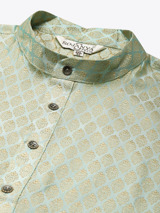 Sojanya Plus Men Green Jacquard Self Design Kurta with Pyjamas | Swadesiicart
