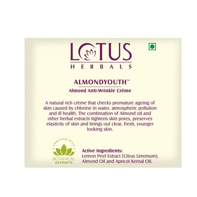 Lotus Herbals Almondyouth Almond Anti-Wrinkle Cream - Limited Time Offer - Swadesiicart