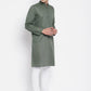 Even Apparels Green Color Linen Men's Kurta With Band Collar | Swadesiicart