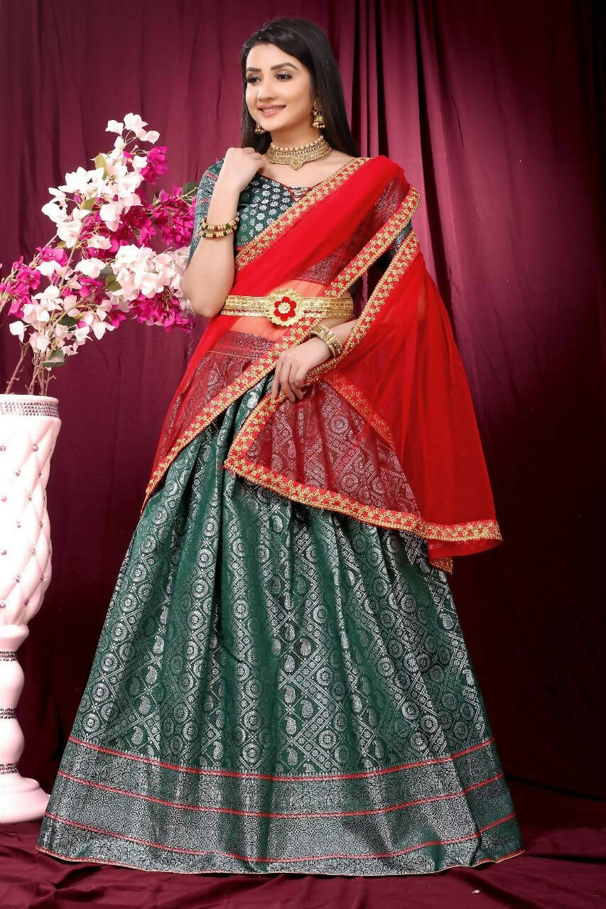 DEIANA'S Beautiful Pure Jari Silk Weaving Lehengha Choli - Green | Swadesiicart