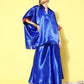 InWeave Women's Blue Pink Brocade Satin Boho Kurta Palazzo Set - Swadesiicart