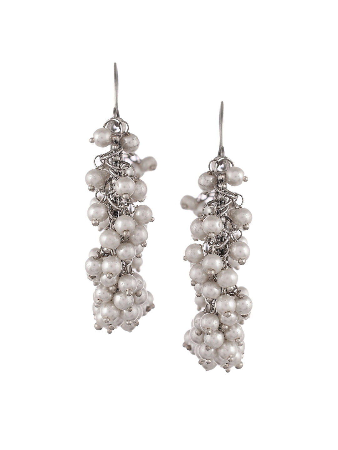 Shoshaa Silver-Toned & White Contemporary Hoop Earrings | Swadesiicart